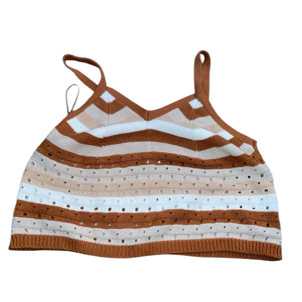 Ultra Flirt Cropped Sweater Tank Top Crop Top - Rust Crochet Strip Ombré Pattern